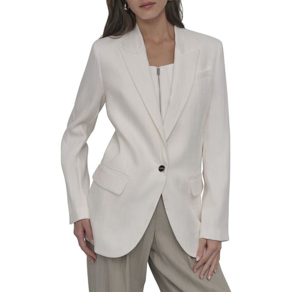 Dkny Womens Stand Collar Peak Lapel Blazer, White